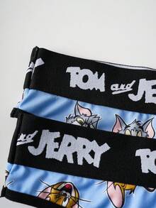 TOM & JERRY X SHEIN Women's Cartoon Pattern Contrast Letter Tape Thong - Blue - View 7