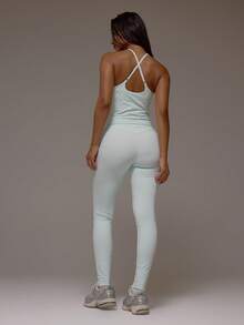 Musera Sport Cross Back Longline Sports Top And Leggings Set Active Workout Gym Pilates Fitness Daily Casual Smoky Quartz Summer - Dusty Pink - View 2