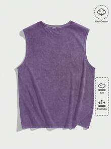 ROMWE MEN Street Life Men's Gothic Cross Print Washed Distressed Tank Top - Purple - View 2