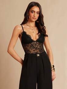 Silquee Áo liền thân gợi cảm đa năng dành cho nữ, phối ren. - màu đen - Xem 3