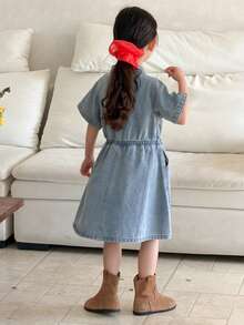 DAZY Young Girl' Denim Collared Short Sleeve Dress - Blue - View 4