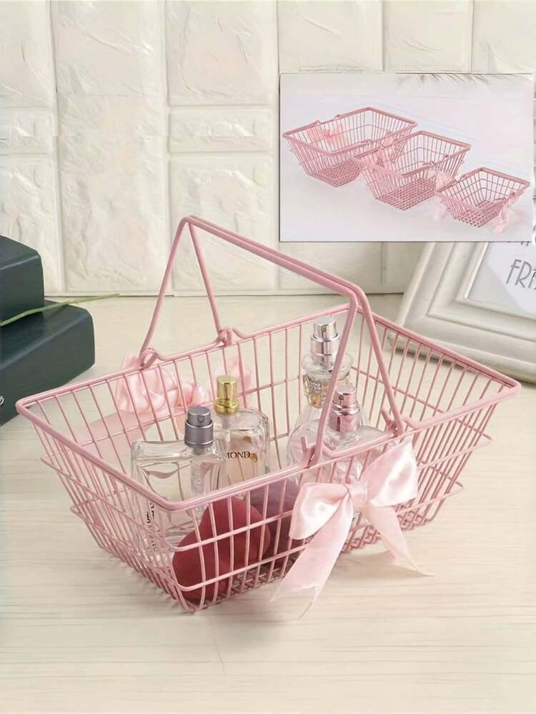 Zazumi Pink Metal Storage Baskets, Japanese Makeup Organizer, Desk & Vanity Jewelry Holder, Gift For Women, Dorm Room Home Decor, Cosmetic & Accessory Display Shelf - Multicolor - View 1