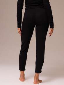 MUSERA ESSENTIALS Pointelle Fitted Elasticated Waist Legging Skirt Spring Winter Cosy Cute Daily Girly Lounge Essential - Black - View 4