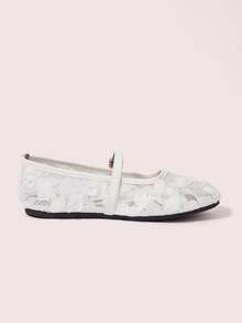 CUCCOO DOLLMOD 白色蕾丝花卉透气玛丽珍平底鞋，舒适通勤女鞋，温柔仙气百搭鞋 - 白色 - 查看 10