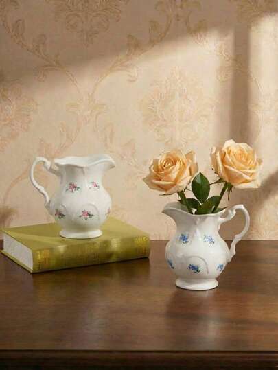 Cirelle French Vintage Ceramic Canister – Floral Embossed Pot, Versatile Coffee Creamer Holder, Small Vase & Countertop Storage, Rustic Farmhouse Kitchen Decor