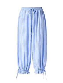 CosyJoli Plus Size Blue Striped Casual Cropped Parachute Pants With Pocket For Women - Blue - View 5
