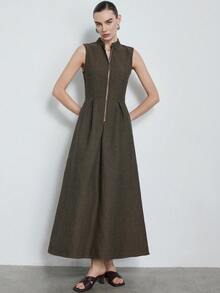 Aveloria Modichic Fashionable & Versatile Commuter Minimalist Elegant Quality Women's Solid Color Zipper Design Fitted Flared Dress - Multicolor - View 5