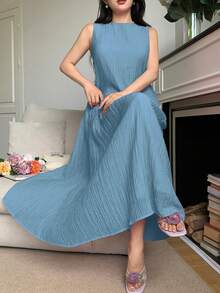 Feyla Đầm hè không tay dáng rộng, thoải mái, đa năng, thích hợp cho kỳ nghỉ. - Màu xanh lam - Xem 3