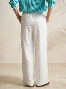 Airaco Pantalones casuales rectos de lino con cordón - Blanco - Ver 4