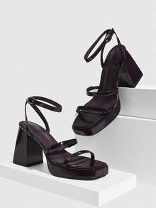 CUCCOO SZL Giày sandal cao gót sọc vàng thời trang nữ, thích hợp cho Giáng sinh và Ngày Valentine. - Cà phê nâu - Xem 6