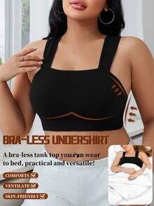 1 pieza Sujetador inalámbrico cómodo y sin costuras de talla grande - Negro - Ver 4
