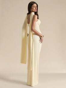 SHEIN BAE Women's Simple Elegant Solid Color Pleated Dress, Summer ,Summer Dress,Elegant Dress - Light Yellow - View 2
