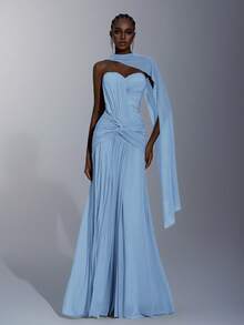 Elitara Đầm dạ hội màu xanh dương thanh lịch, chất liệu lưới co giãn, phần ngực xếp ly, eo xoắn, dáng đuôi cá (dây buộc cổ có thể tháo rời), thích hợp cho các buổi hẹn hò, kỳ nghỉ, tiệc độc thân, đám cưới và mọi dịp trang trọng. - Màu xanh lam - Xem 4