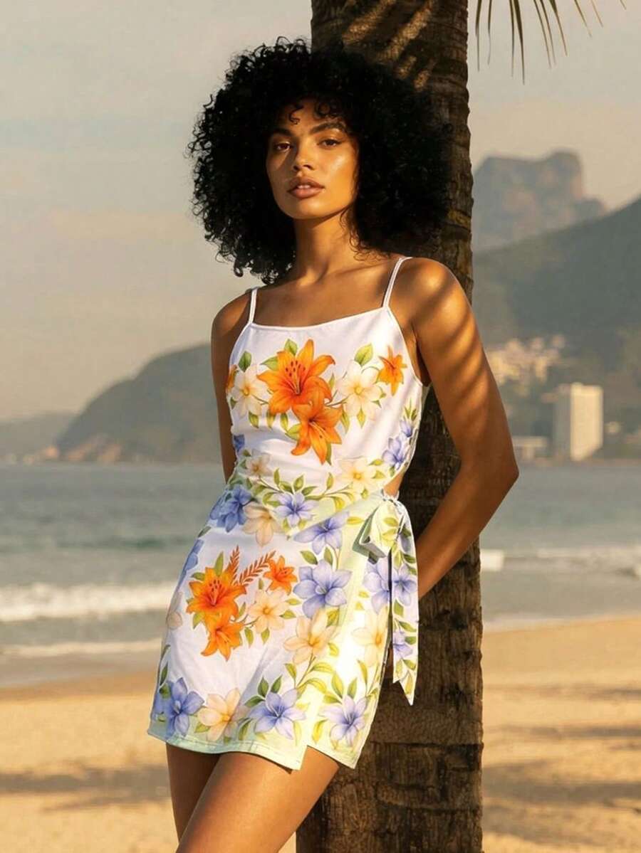 CAJUNI 女士碎花休闲迷你裙 - 米色 - 查看 1