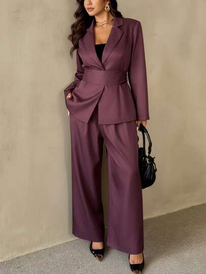 Auralis 2 pezzi: Blazer aderente con spalle imbottite a maniche lunghe e pantaloni a zampa, adatti per concerti, esibizioni, appuntamenti, cene formali, matrimoni, San Valentino, feste, sexy, pendolarismo, elegante romantico, stile da ufficio, stile sirena, festa di compleanno