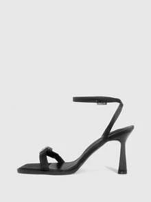 CUCCOO SZL 女士方头细高跟黑色露趾踝带凉鞋，时尚性感百搭女士高跟鞋 - 黑色 - 查看 4