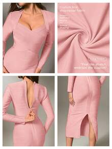 Nuvra Đầm dệt kim dài tay ôm sát, xẻ eo, tôn dáng, thích hợp cho kỳ nghỉ lãng mạn của nữ. - Hồng - Xem 2