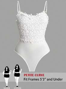 SHEIN DreamScene 大码纯色蕾丝拼接贴花优雅连体衣