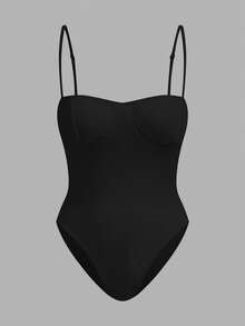 SHEIN EZwear 女士黑白针织吊带连体衣，修身款，夏季 - 彩色 - 查看 7