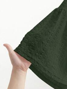 SHEIN Frenchy 女士纯色V领时尚百搭约会外出短袖衬衫 - 軍綠色 - 查看 7
