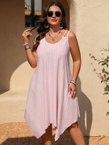 EMERY ROSE 夏季度假流行休闲镂空提花针织吊带连衣裙 - 粉色 - 查看 3