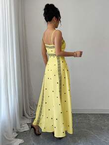Elenzga Vestido de tirantes finos con cintura ceñida y estampado, para primavera/verano - Multicolor - Ver 2