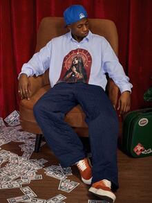 PAVTROS 男士休闲长袖条纹宽松套头衫 - 藍白色 - 查看 4