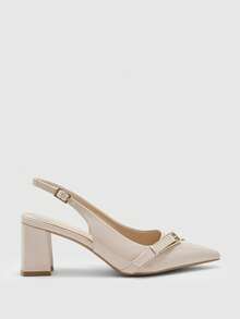 CUCCOO BIZCHIC New Pointed Toe Chunky Heel Pumps For Women, Bowknot Color Block Rivets Closed Toe Fashion High Heels Spring Shoes Spring Break Easter For Christmas Spring Shoes - Light apricot - View 2