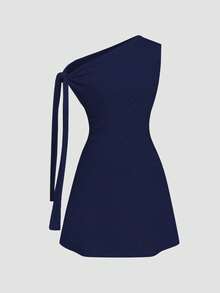 Bluhae Women's Asymmetric Tie-Up Waist Short Dress - Navy Blue - View 3