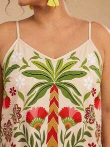 Travachic Plus Size Retro Print Slip Dress, Vacation Style Plus Size Resort Wear Plus Size Sundress Plus Size Sun Dress Boho Dress Plus Size - Apricot - View 6