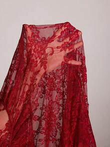 Slumberist 女士成熟性感蕾丝薄纱长款睡裙，饰有奢华3D立体花卉图案，吊带连衣裙 - 酒紅色 - 查看 8