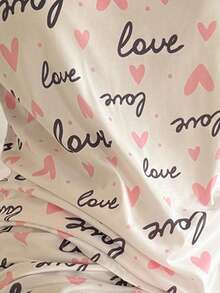 SHEIN Simple Letter & Heart Print Knit Pajama Set, Girly Style - Multicolor - View 8