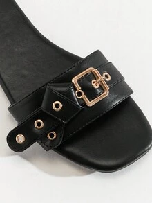 Solezae Women's Comfortable Slip-On Flat Sandals With Knot Eyelet Decor Valentine's Day - Black - View 8