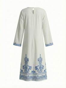 Tween Girls Classic Elegant Vintage Floral Embroidered Print Dress, Casual Minimalist Traditional Arabian Robe, Modest Long Sleeve Dress, Prayer Abaya, Comfortable And Easy To Wear, Casual Everyday Style, Resort-Inspired, Modest Kaftan, Girls' Jalabiya, Children's Jalabiya - Multicolor - View 4
