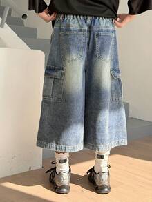 DAZY Tween Girls' Pocketed Casual Versatile Everyday Wear Wide Leg Jeans - Blue - View 2