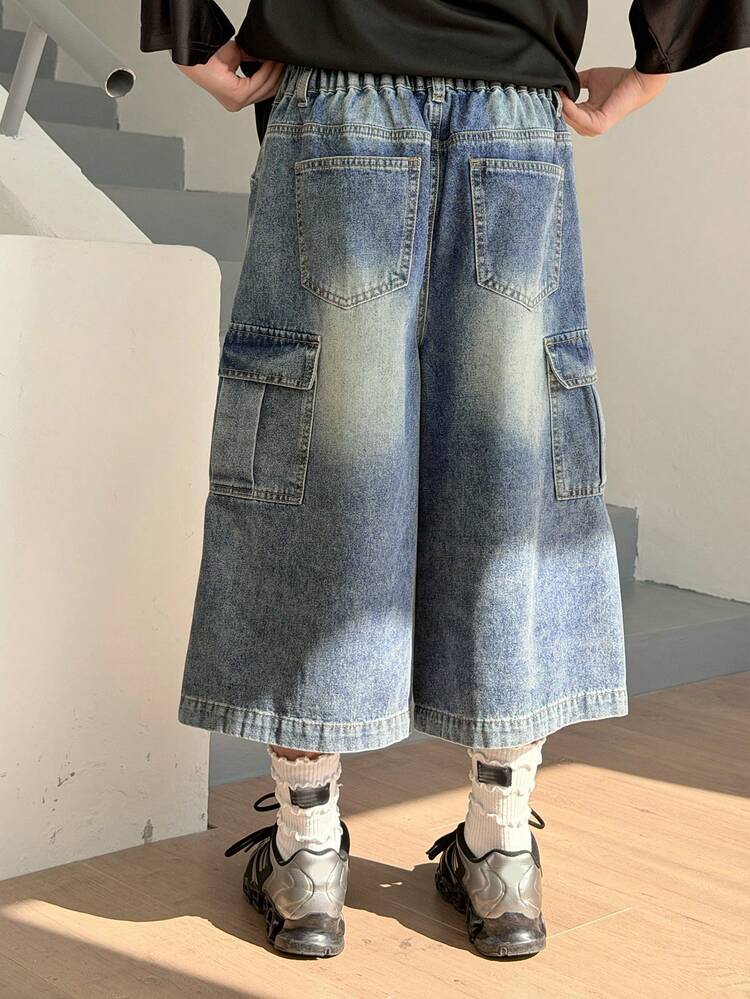 Tween Girls' Pocketed Casual Versatile Everyday Wear Wide Leg Jeans