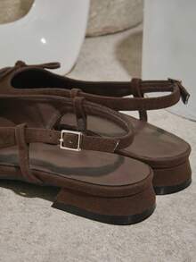 Solezae Women's Elegant Bow Knot Faux Suede Slingback Low Heel Pumps - Coffee Brown - View 4