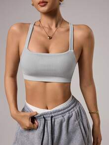 Dewbera Dewbera Top de tirantes para mujer de alta intensidad, ropa deportiva de yoga sin costuras y ajustada - Gris - Ver 3