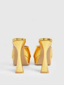 CUCCOO LuxiPop Women's Summer New Buckle Design Square Toe Wine Glass And High-Heeled Sandals Sexy And Elegant Temperament Fashionable Women's High-Heeled Open-Toed Sandals Dress Dating Party Dinner Sexy Nightclub Style, Suitable For Spring And Summer, Vacation Wear, Travel Essential, 2000's Style - Gold - View 5