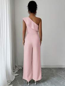 Elenzga Women's Casual Jumpsuit With Ruffled Shoulder, Loose Fit For Beach, Office, Party, Suitable For Spring/Summer - Pink - View 2