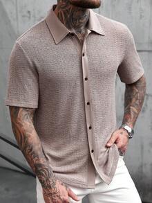 Manfinity CasualCool Men's Casual Refined Commute & Home Short Sleeve Shirt - Khaki - View 1