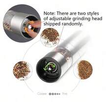 1个电动盐和胡椒研磨器，单手自动操作可调节不锈钢研磨器，自动胡椒研磨器，厨房用电子可调节胡椒研磨器（不含电池） - 銀色 - 查看 3