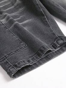 SHEIN Teen Boy Fashion Homecoming Streetwear Mix And Match Versatile Design Y2k Vintage Cool Street Comfortable Pocket Design And Gradient Street Fashion Design Tight Denim Shorts For Teen Boy Clothes Teen Boy Dailywear And Teen Boy Spring To Summer Rave Outfits Festival And Outfits Streetwear Clothes Homecoming - Grey - View 5