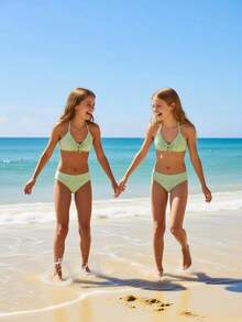 SHEIN Tween Mädchen-Bikini-Badeanzug im Urlaubsstil für Teenager, figurbetont - Verschiedenfarbig - Übersicht 8