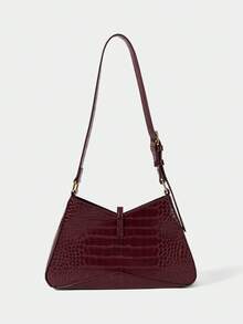 SHECARRY Fashionable & Versatile Crocodile Embossed Shoulder Bag For Commuting - jujube - View 3