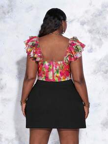 CurvyTilda 大码纯色休闲拉链门襟半身裙 - 黑色 - 查看 2