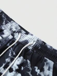 ROMWE MEN Street Life Spring/Summer Casual Graphic Men'S Letter Print Drawstring Waist Pockets Casual Shorts - Black - View 3