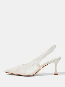 CUCCOO HITCHD Modne, eleganckie, koronkowe czółenka ze szpiczastym noskiem - Biały - Zobacz 9