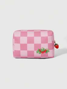 Strawberry Shortcake | ROMWE Cute Cartoon Printed Strawberry Pendant Bag, Portable Storage Cosmetic Bag, Large-Capacity Storage Bag. - powder - View 3