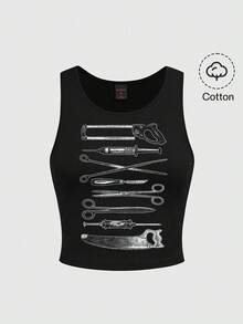 ROMWE Avant 朋克摇滚复古音乐节女式背心 - 黑色 - 查看 1